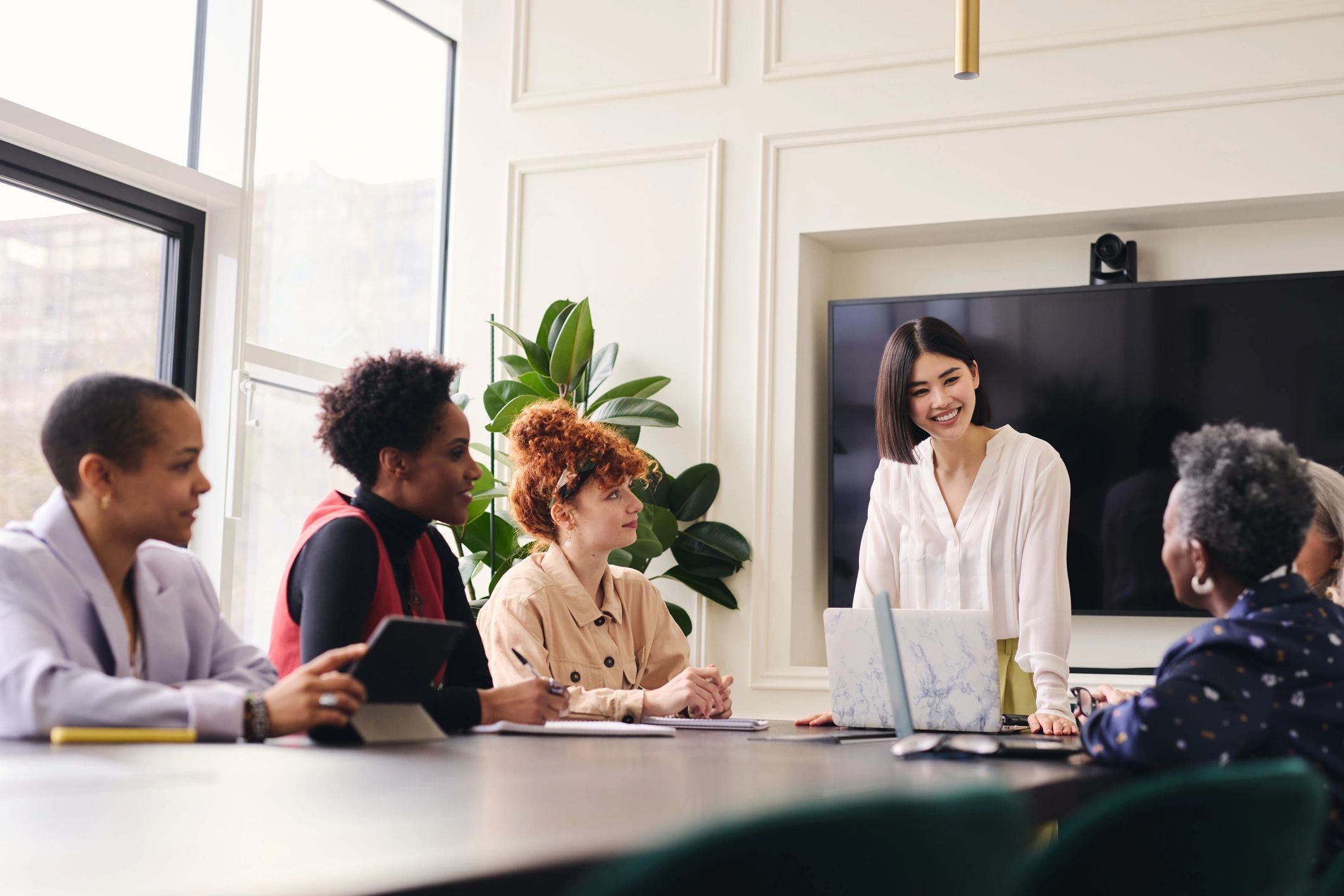 Leaders collaborating in a professional meeting setting