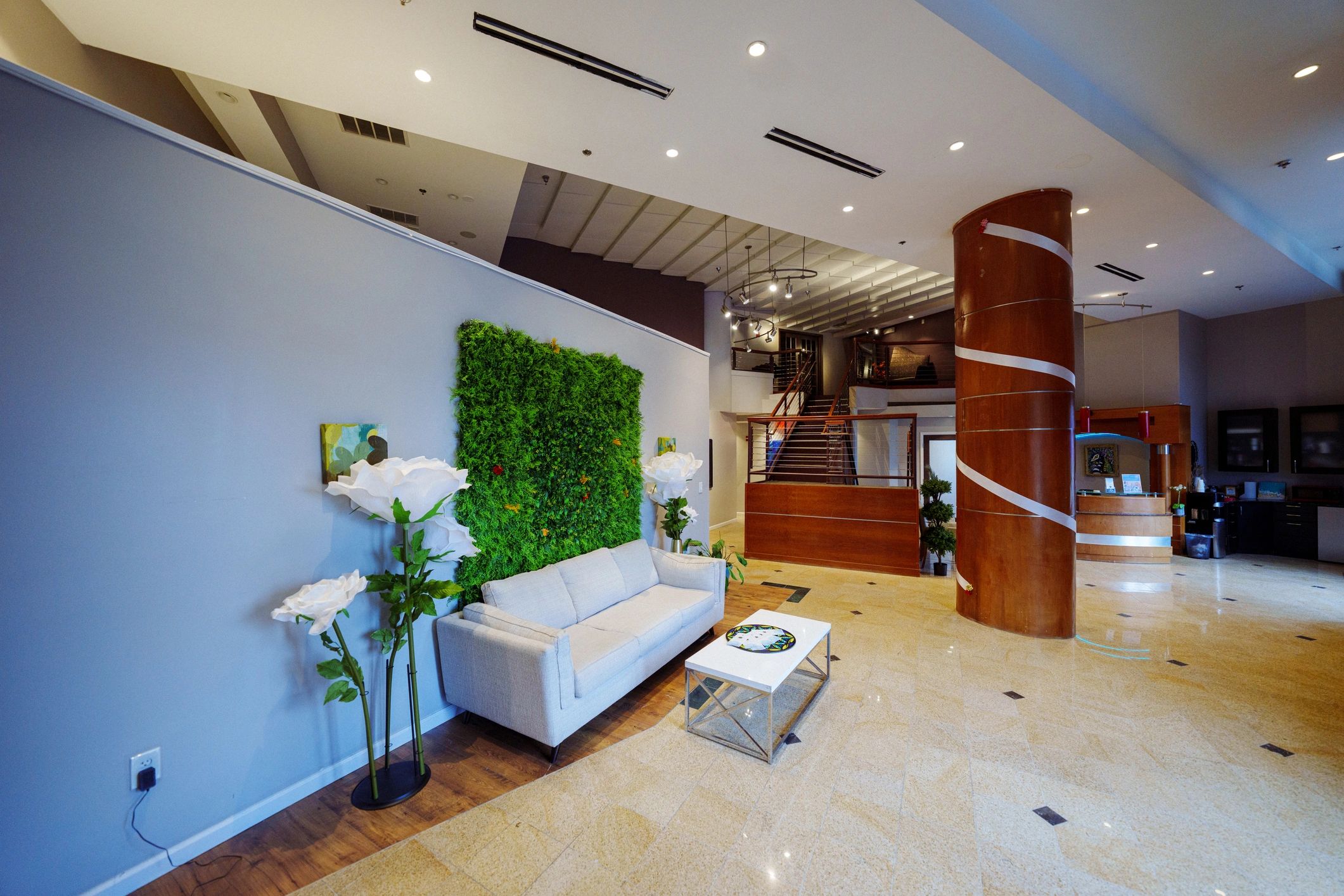 Elegant hotel lobby seating area for attendee networking